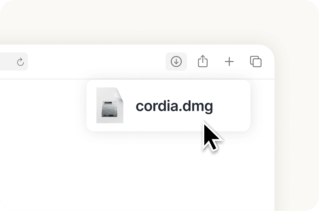 The Cordia-latest.dmg download in the browser's download tray